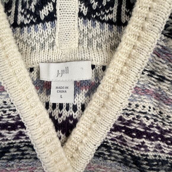 J Jill Fair Isle Hooded Sweater Stripes Women's Large Gorpcore Sustainable - Picture 5 of 9